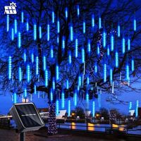 1pc Solar 30cm Meteor Rain String Lights Meteor Shower 8 Tubes 192LEDs,Waterproof Falling Raindrop Fairy Lights