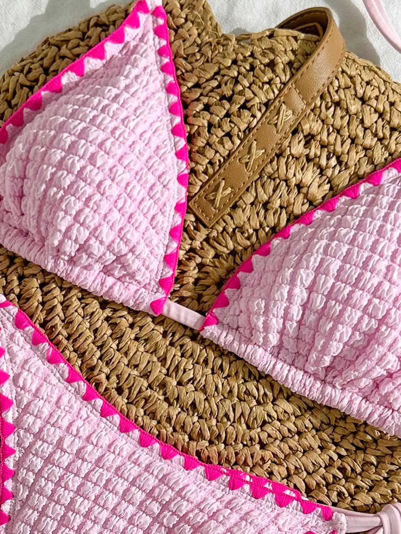 sexy pink patchwork micro bikinis sets two pieces halter back tie thong swimsuits bathing suit swimwear biquini tankini trikini view 2
