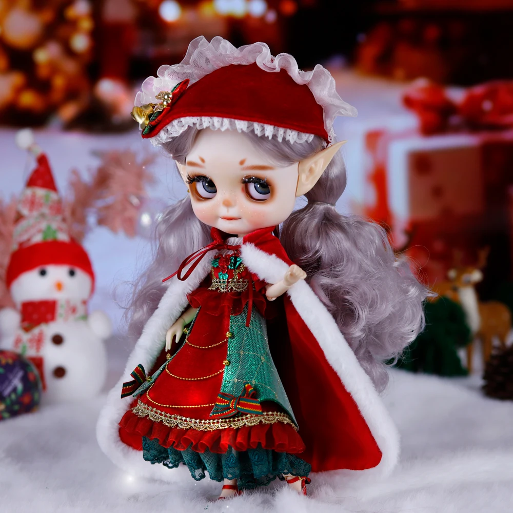 

Santa Elf Ooak ICY DBS Blyth Doll Christmas Combo Carving Lips Buns Matte Face 1/6 BJD Azone S Anime Girl