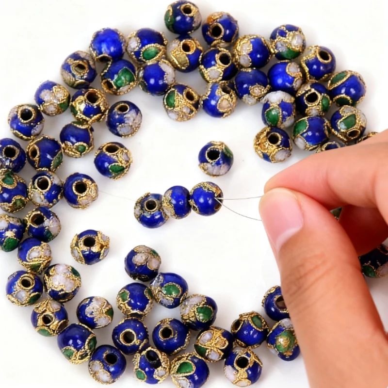 

Handmade DIY high temperature burnt blue beaded accessories 6mm cloisonne copper tire enamel filament bead spacer bracelet
