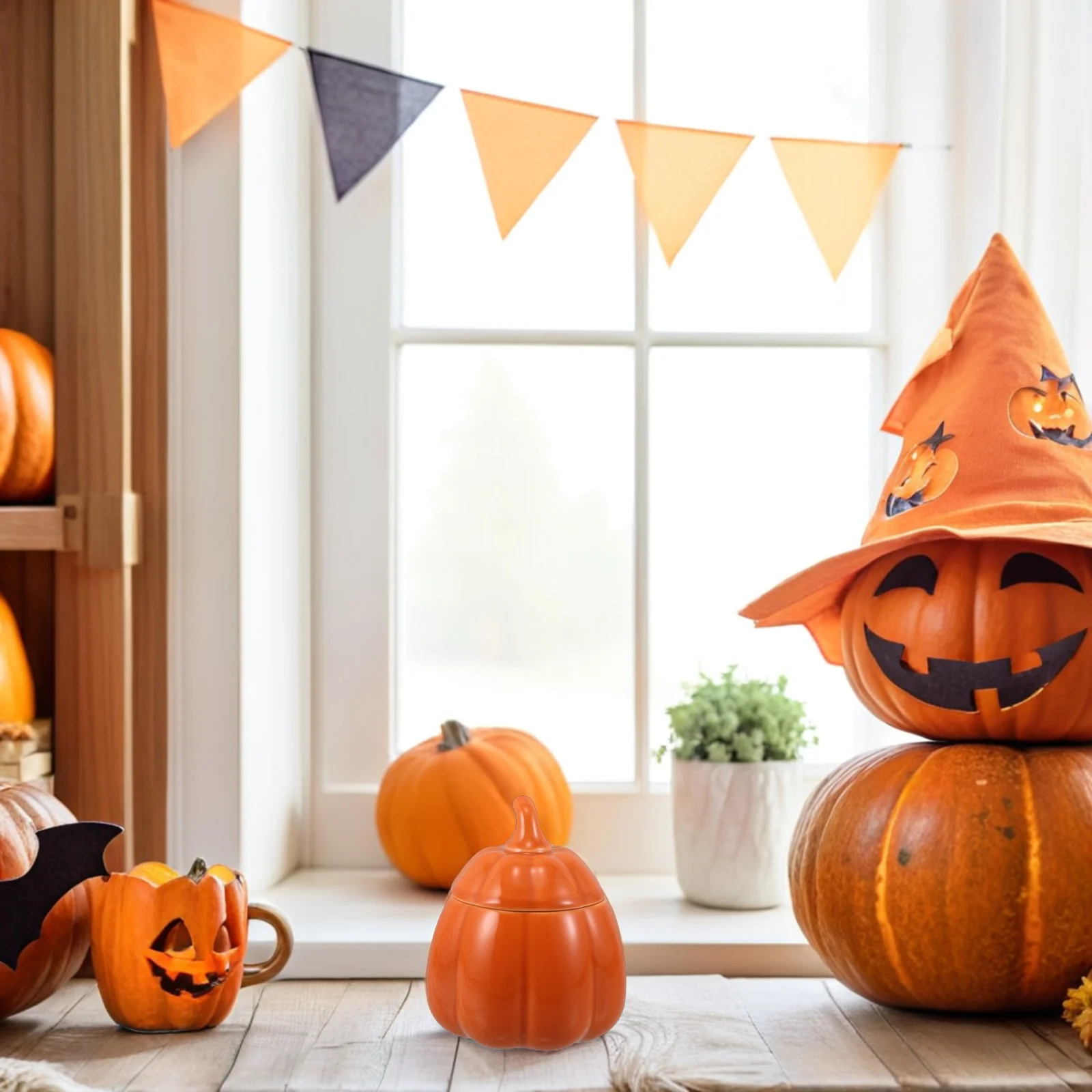 

Pumpkin Ceramic Stew Pot Candy Color Lid Microwave Safe Soup Dessert Serving Bowl Halloween Halloween Soup Bowl