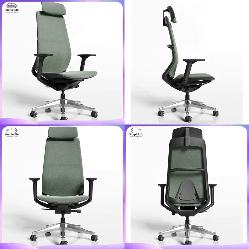 Cadeira de Escritório Ergonômica com Encosto Alto em Malha, Cadeira de Computador com Suporte Lombar Ajustável, Assento Giratório Executivo Respirável