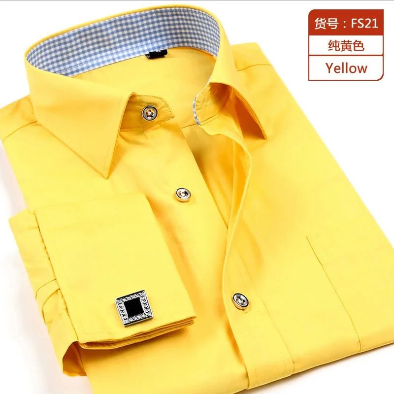 Long Sleeve Lapel Boy Shirt Casual Solid Color/Jacquard/Striped Men'S French Cufflinks T-Shirt Male Evening Wear Shirts M-6xl