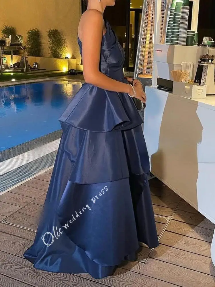 customized   A-Line One-Shoulder Floor-Length Satin Zipper Up Wedding Party Dress Evening Dress Women Luxury 2025 Prom Dress Wom