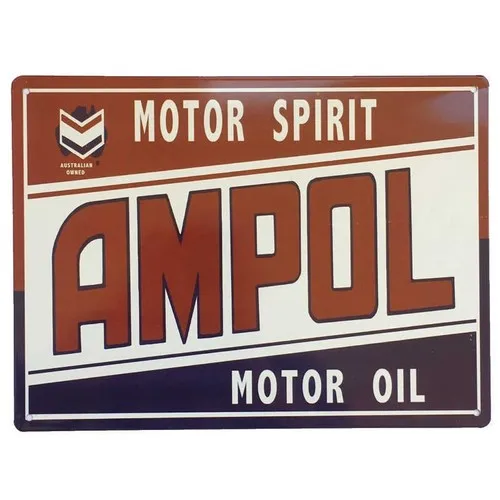 Ampol Motor Spirit Oil Tin Sign Australian Petrol Oil Man Cave 35cmx26cm - New --Tin Sign