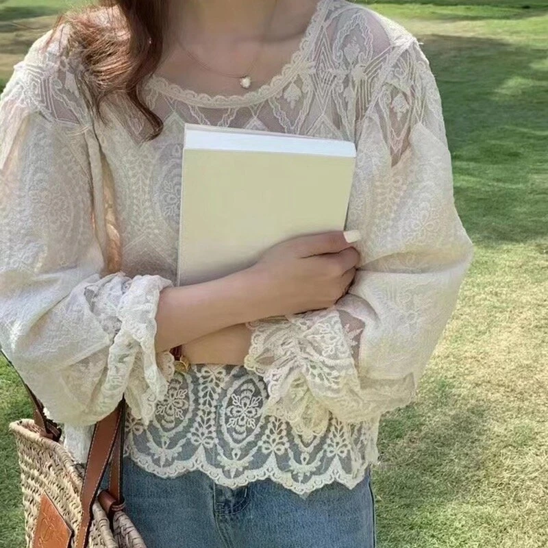 

Белая блузка, шикарная твидовая кружевная ажурная рубашка, винтажные женские топы премиум-класса для женщин