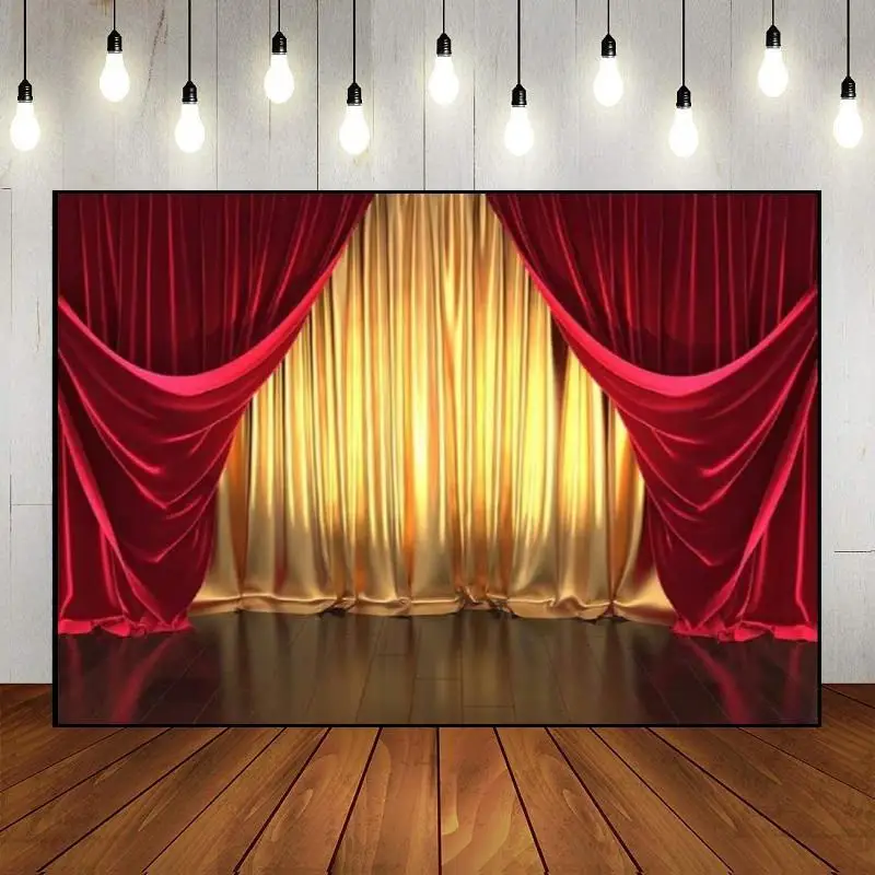 Stage Theme Concert Live Superstar Music Show Red Curtain Theater Spotlight Custom Birthday Backdrop Party Wall Background Photo