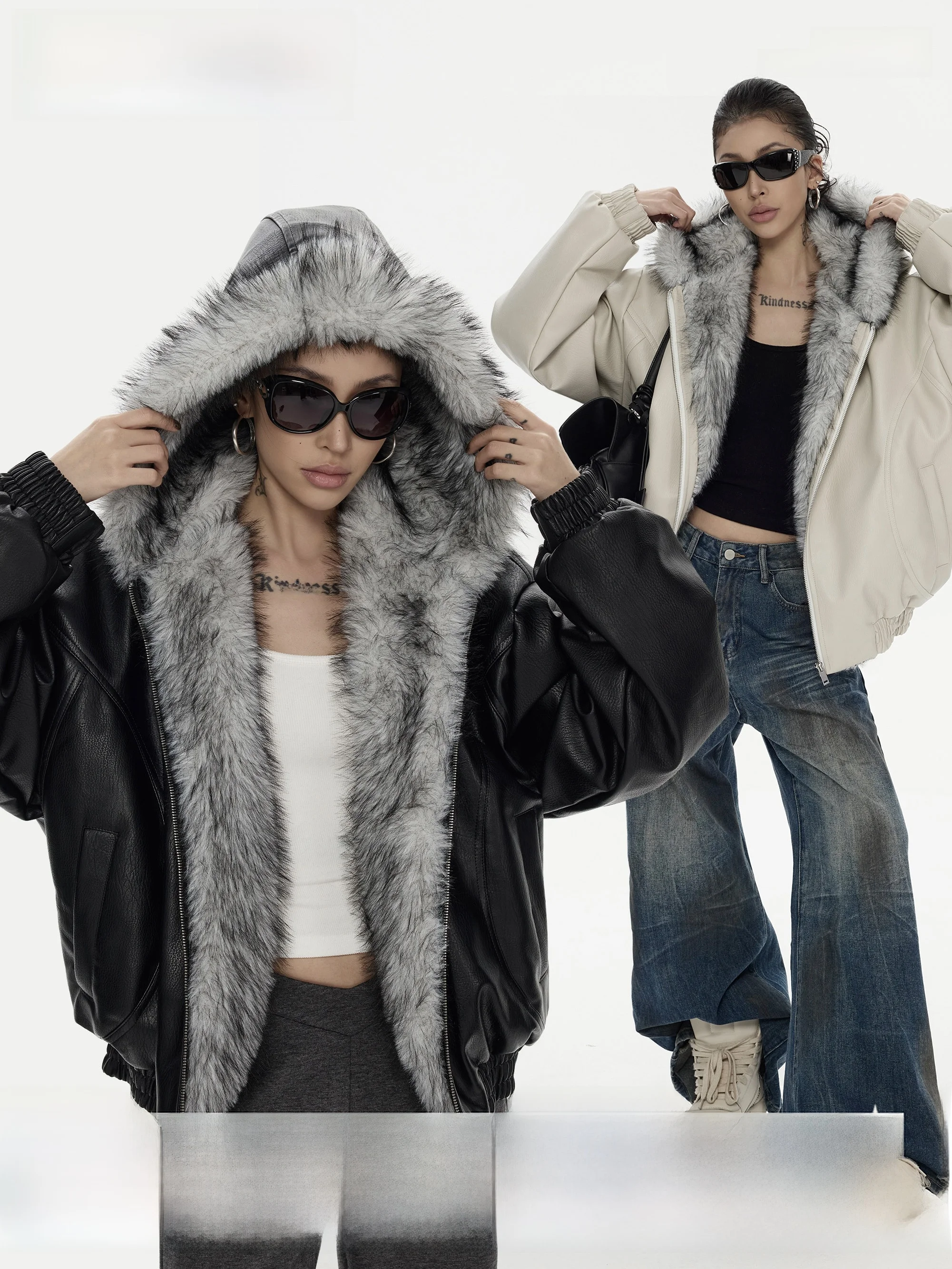 

Женская кожаная куртка Wild Zero с капюшоном, осенне-зимняя, новый дизайн, свободный крой, уличный стиль, длинный рукав, на молнии