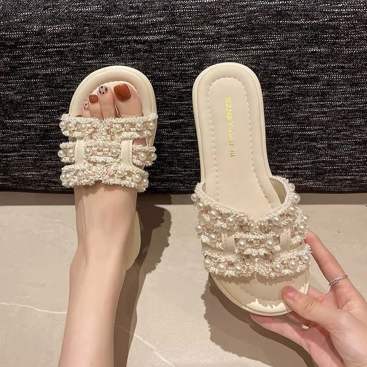 شباشب شاطئ عصرية للصيف في الهواء الطلق مسطحة، صنادل خفيفة الوزن من قطعة واحدة بأصابع مربعة شباشب نسائية كاجوال مريحة