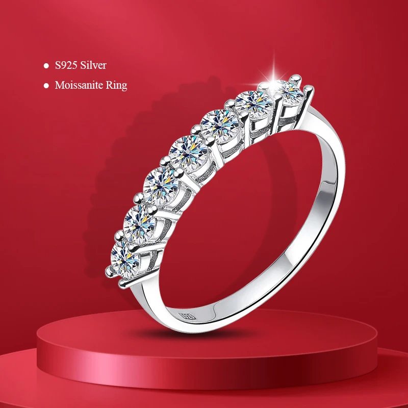 Pass Diamond Tester Pen 0.7mm Gold Full Moissanites Around for Women S925 Silver Wedding Diamonds Band Stackable Ring