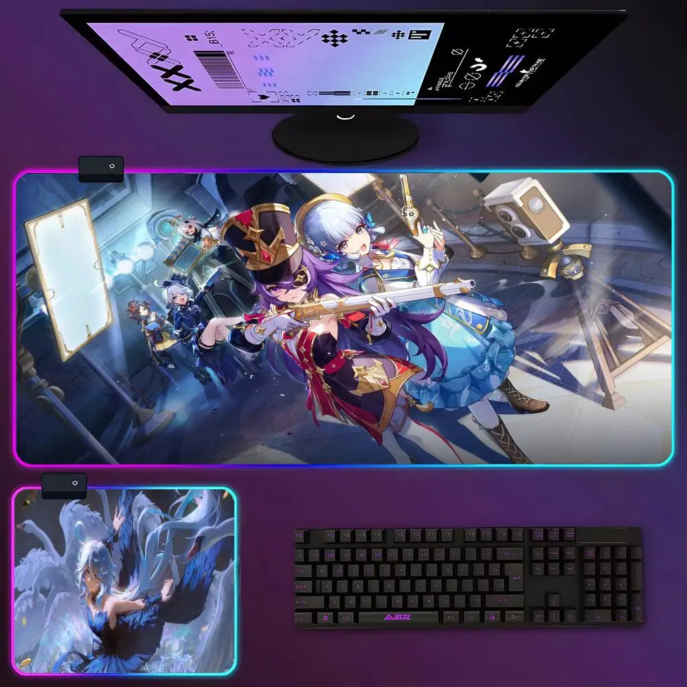 Genshin Impact Mouse Pad RGB Luminous 700X400mm Large Table Pad Encrypted Anti Skid Super Large Mouse Pad