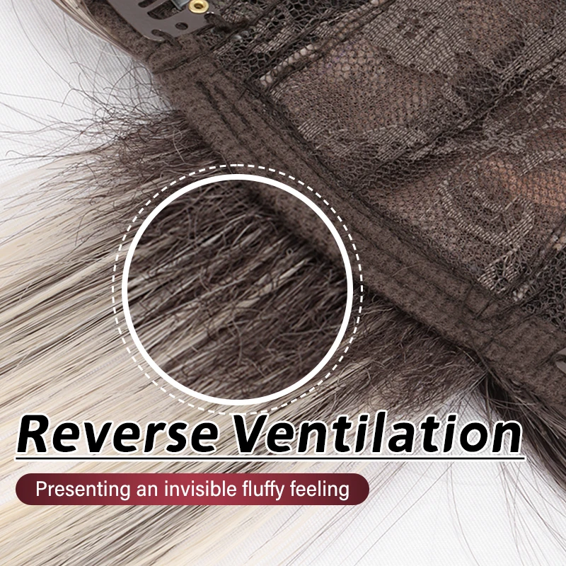 Adorno de pelo liso sintético de 50 cm |   Parte superior de la cobertura de la cabeza con clip |   Extensiones con clip diarias ultraligeras y transpirables