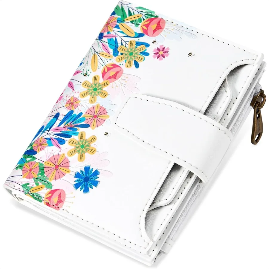 

Small Wallet Women RFID Blocking Leather Bifold Compact Card Holder Wallet for Women with Zipper Coin Pocket 4 ID Window