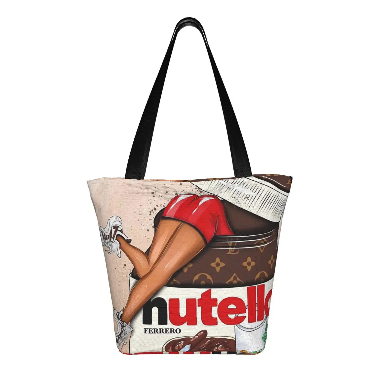 

Nutella Cutie Shopping Tote Bag Canvas Large Capacity Shoulder Bags Shopper Grocery Handbag for Women
