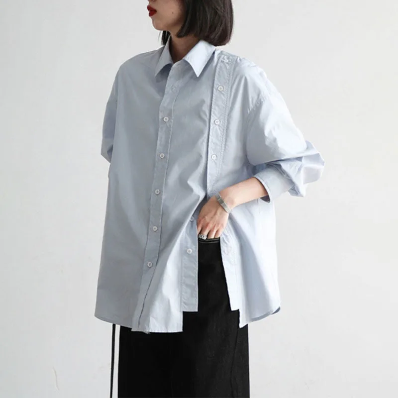 KWTX 2025 Spring Summer Designer Minimalist Blouse Women’s Irregular Plain Lightweight Elegant Chic High Quality Fashion Tops