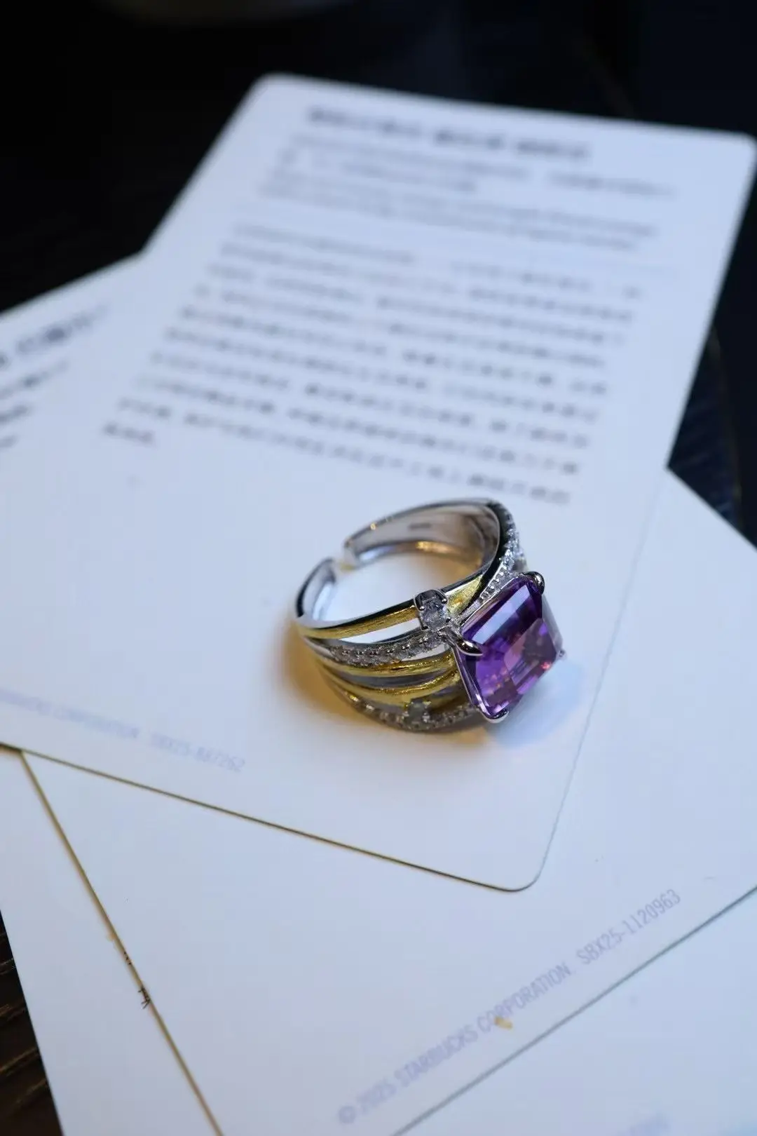

Certificated 925 Silver Natural Amethyst Chunky Ring Two-tones 2ct Gemstone Solitaire Finger Band Statement Women Bold Jewelry