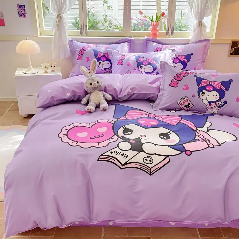 Cartoon Sanrio Series Kulomi 100% Cotton Four-piece Set Pure Cotton Children's Bed Three-piece Quilt Cover