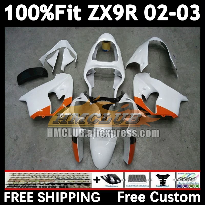 Injection Body For KAWASAKI NINJA ZX 900 9R 9 R 2002 2003 166No.23 ZX900 ZX-9R ZX9 R 900CC ZX9R 02 03 OEM white orange Fairings