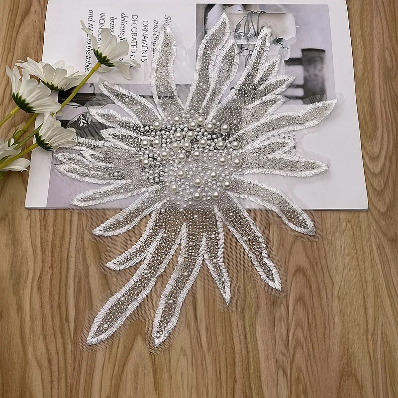 

Embroidered Glass Bead Pearl Collar Cloth Sticker Clothing Wedding Dress Decoration Collar Flower Cloth Sticker