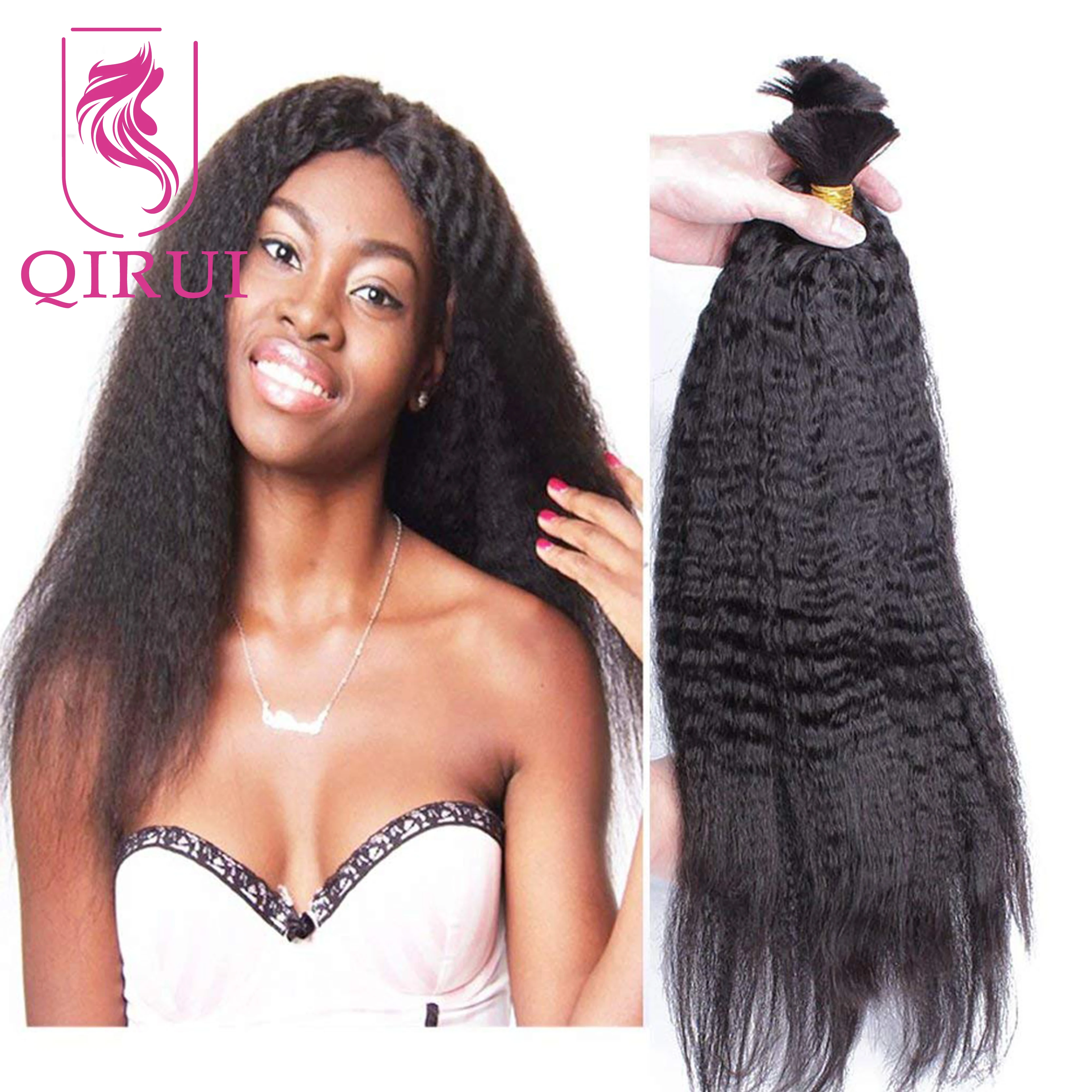 Kinky Straight Bulk Human Hair For Braiding No Weft Full End Double Drown Extensions 1/3 Lot Bulk Hair Bundles Wholesale