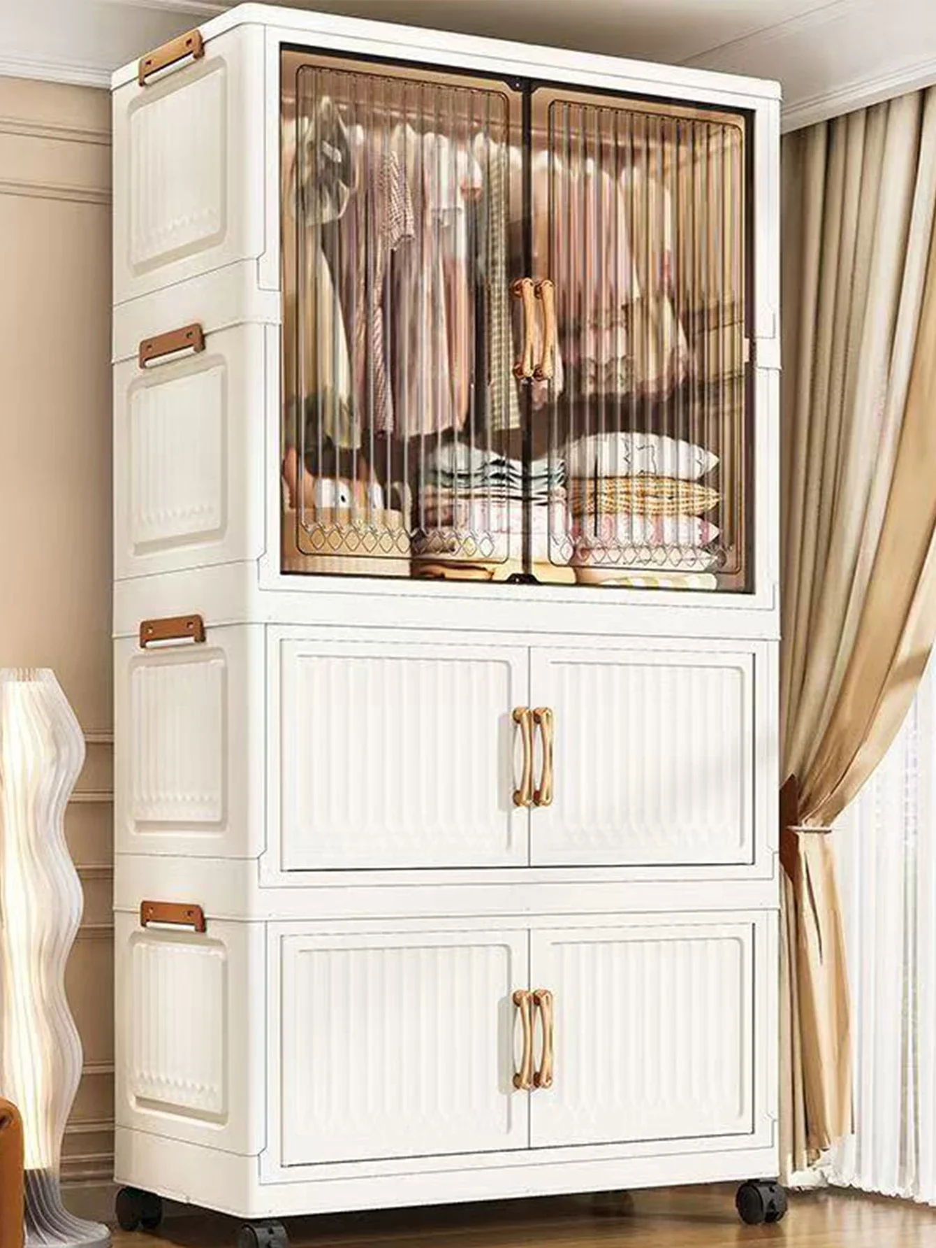 

Multilayer Closet Organizer - Wall-Mounted Wardrobe Storage Solution with Adjustable Rods for Maximum Space Utilization