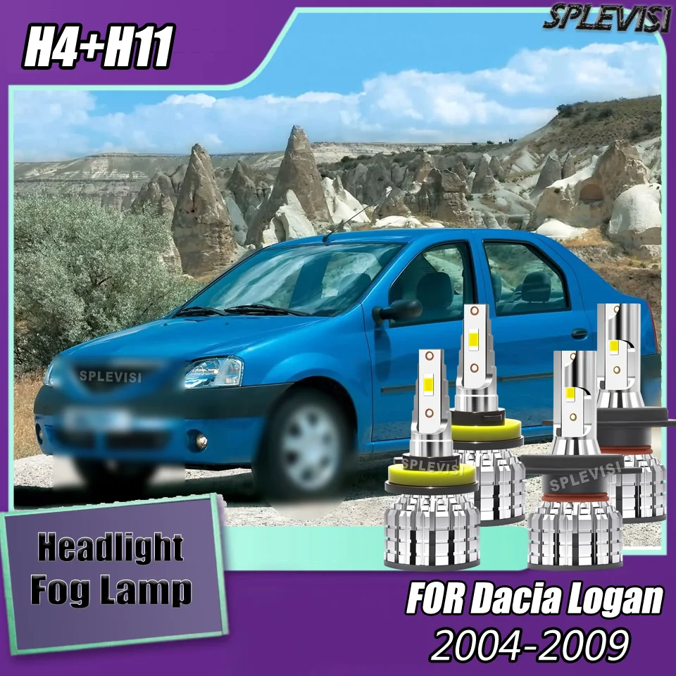 

SPLEVISI Car Light LED H4 H11 Headlight Fog Light Combination Set For Dacia Logan 2004 2005 2006 2007 2008 2009 OE Replacement