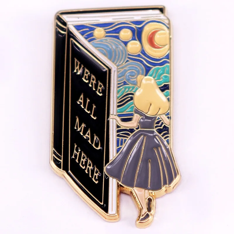 C5311 Were all mad here Starry sky Brooches for Clothing Enamel Pins Metal Badges Lapel Pins for Backpack Fashion Decorations