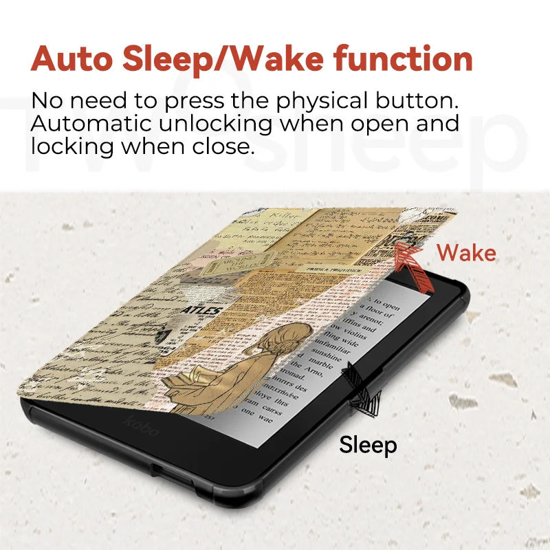 Twosheep 6-inch Case for Kobo Clara BW Clara Colour Clara 2E TPU Magnetic Flip Auto Wake Sleep TPU soft Cover Ins Style