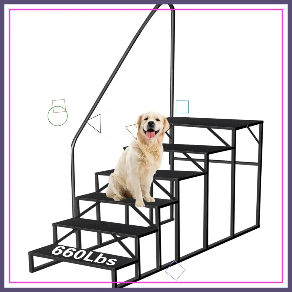 Escaleras para caravanas de 6 peldaños con pasamanos, capacidad de 660 lb, paneles antideslizantes para remolques de viaje y casas móviles