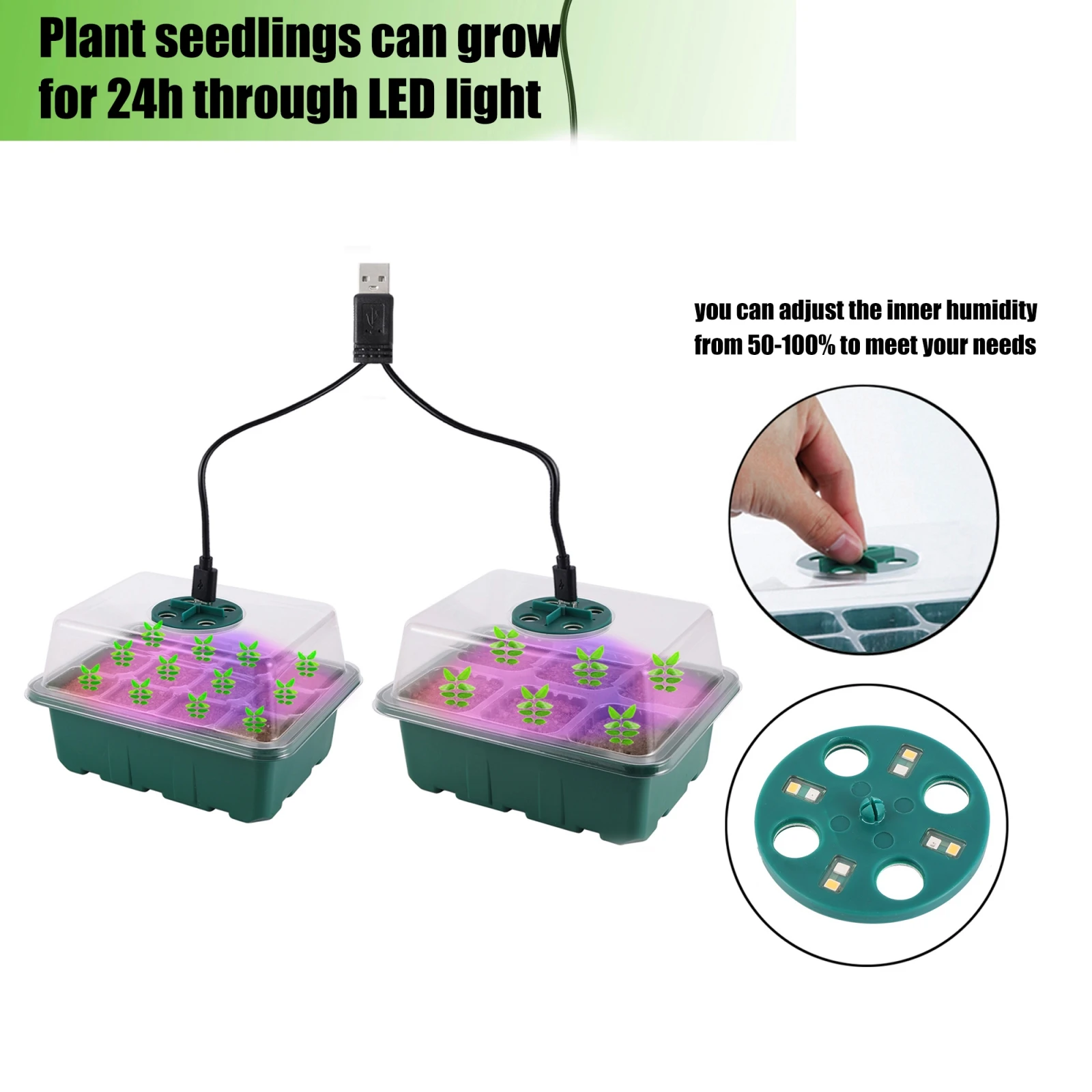 Seed Starter Trays With LED Grow Light Seedling Germination Planters Nursery Pots Adjustable Ventilation Humidity 6/12/13 Cell