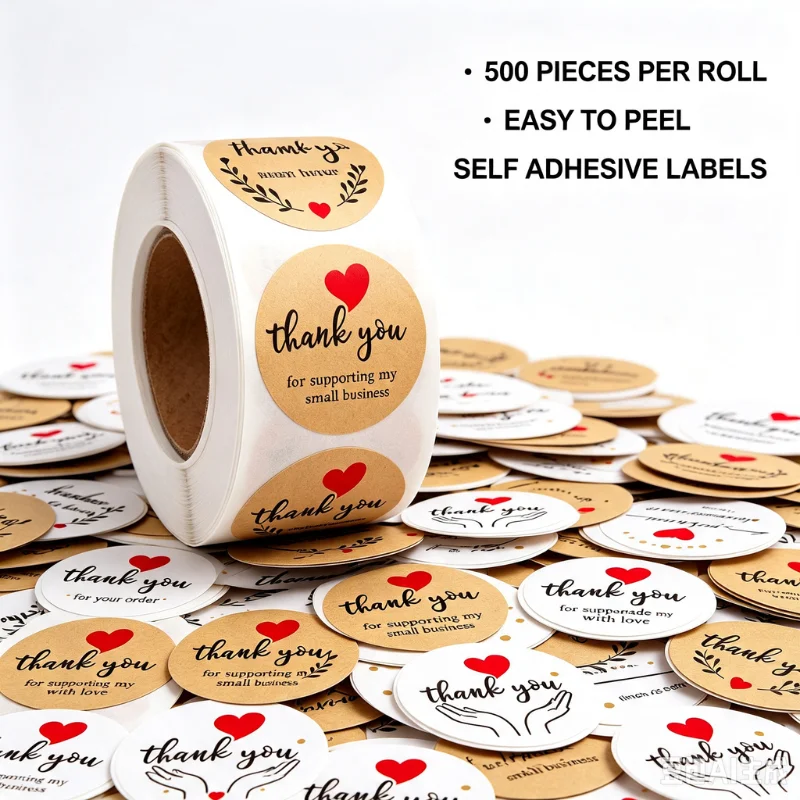 1 Inch round Thank You Stickers Roll 500 Pieces Self Adhesive Labels for Small Business Gift Envelope Packaging Party Supplies