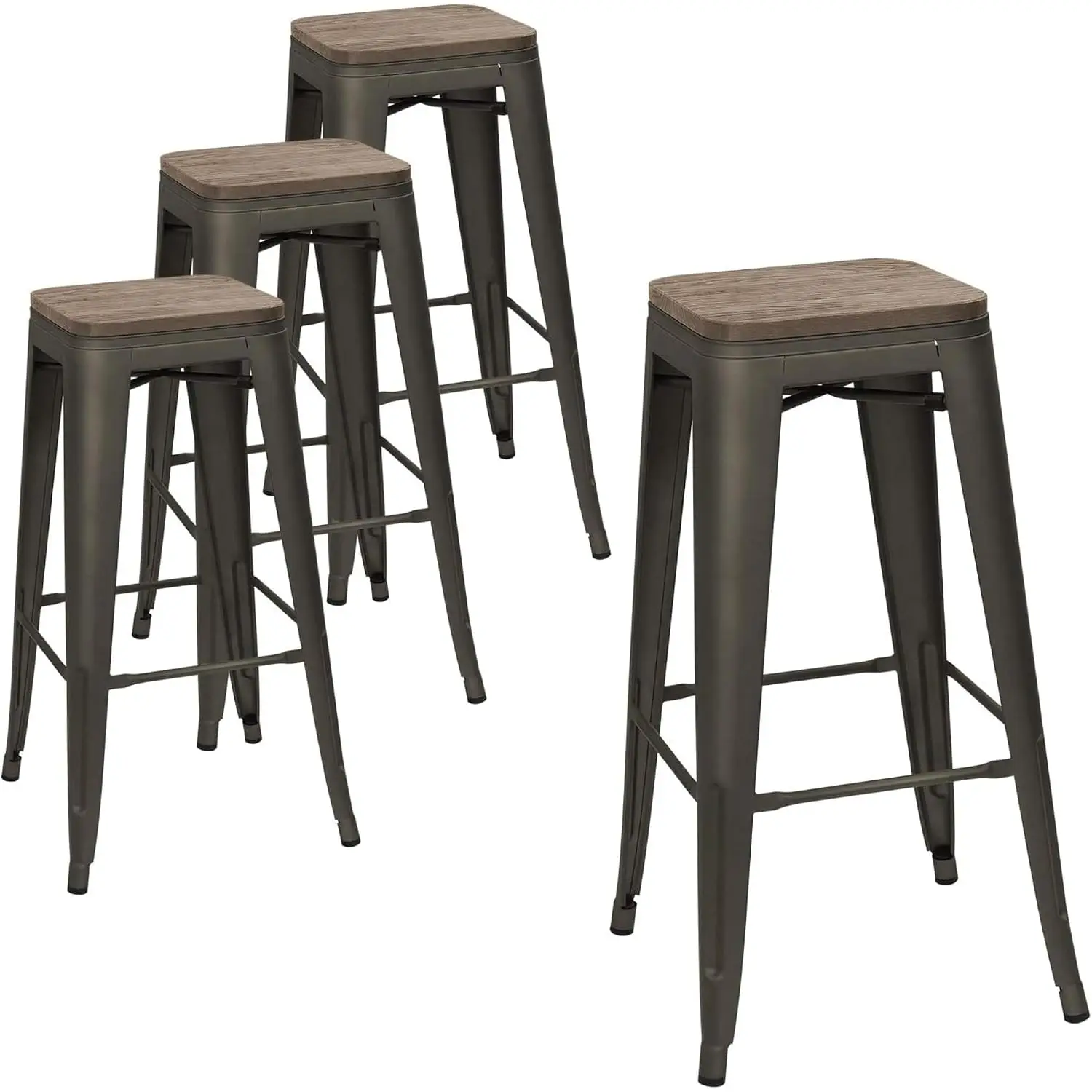 Metal Bar Stool 30'' Indoor Outdoor Stackable Barstools Modern Industrial Square Wood Top Bar Stools Set Of 4 (30, Customized
