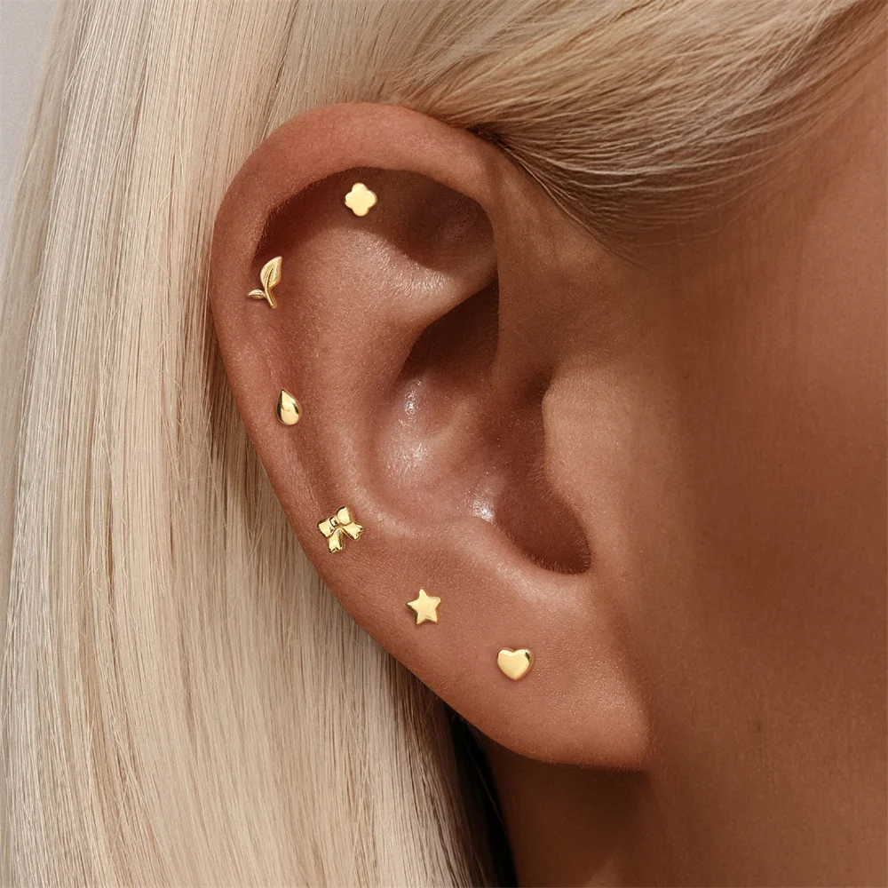 Aide 925 Sterling Silver Small Zircon Xmas Piercing Earrings For Women Piercing Gold Minimalist Daily Jewelry Y2K Party Gift