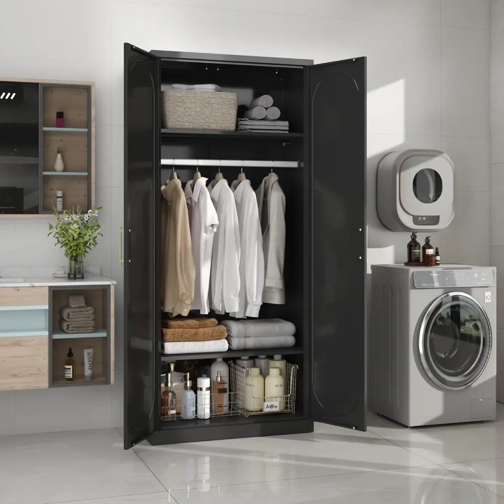 

Wardrobes, 71" Metal Armoire Wardrobe Closet with Doors, Tall Clothing Storage Cabinet with Adjustable Shelves and Hanging Rod