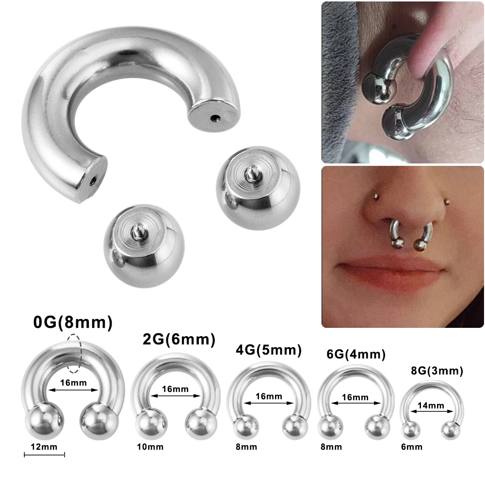 1PC Horseshoe Ring Septum Nose Hoop Circular Piercing Stainless Steel Helix Cartilage Eyebrow Daith Earring Snug Jewelry12G-00G