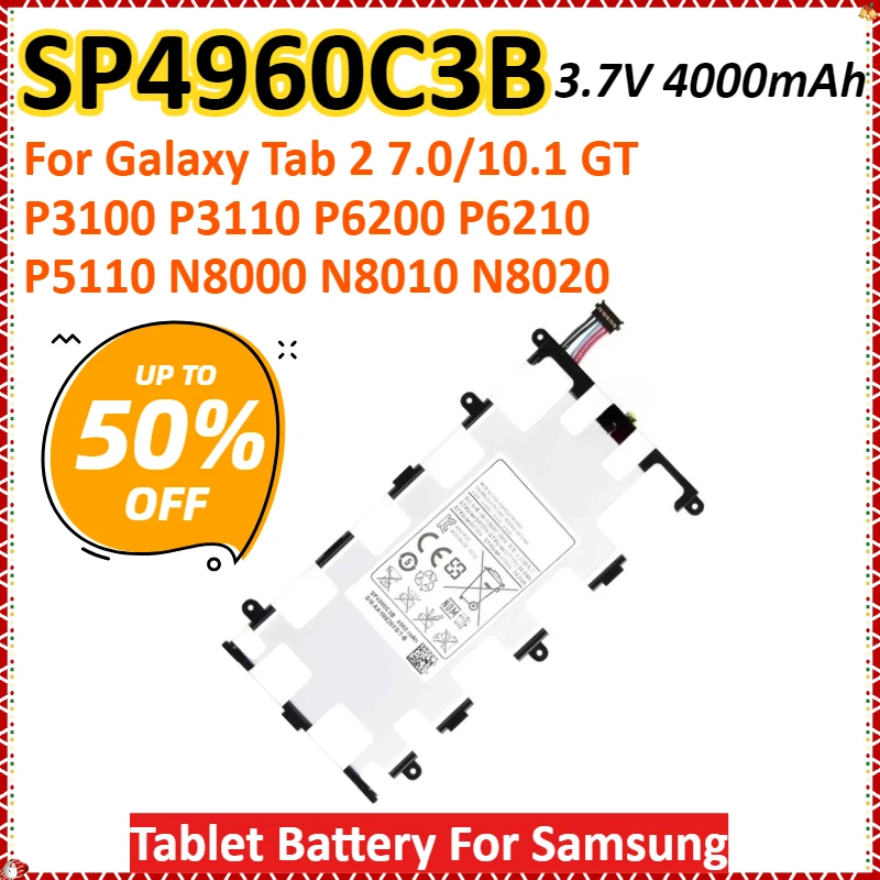 

SP4960C3B 3.7V 4000mAh Tablet Battery For Samsung Galaxy Tab 2 7.0/10.1 GT P3100 P3110 P6200 P6210 P5100 P5110 N8000 N8010 N8020