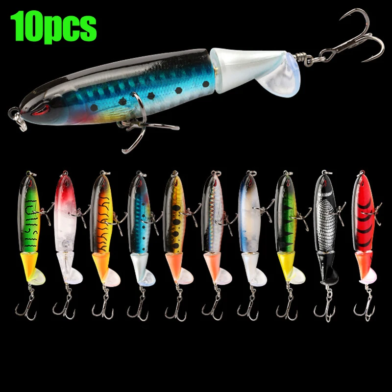 

ZUKIBO 10PCS Whopper Plopper 10cm/13g Topwater Fishing Lure Artificial Hard Bait Soft Rotating Tail Fishing Tackle Fishing Bait