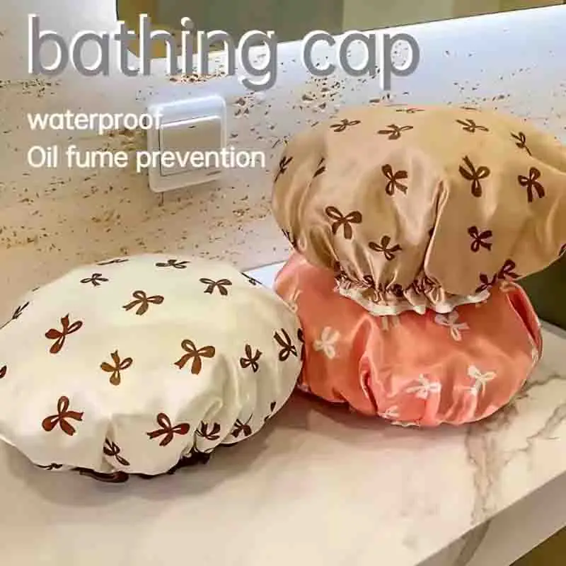 

Набор из 1/2/4/6 шт. многоразовых водонепроницаемых шапочек для душа для дома, портативные двухслойные шапочки для волос с принтом для женщин