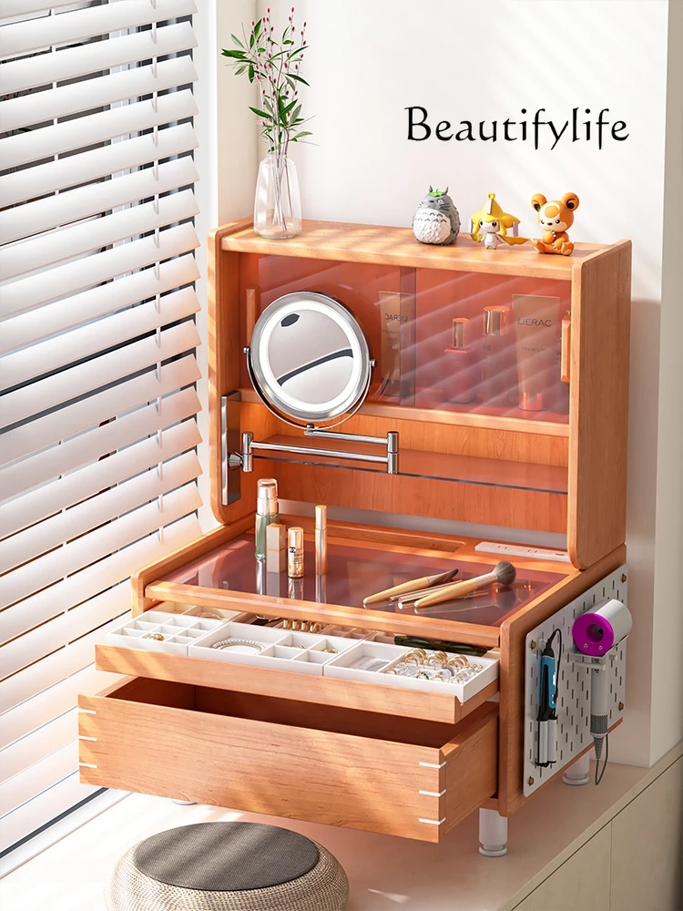 

Cherry bay window dresser all solid wood makeup table small apartment bedroom balcony Japanese makeup table