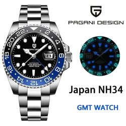 PAGANI DESIGN Original GMT Men Mechanical Watch Japan NH34 Luxury Sapphire Glass AR Coating Water Proof Automatic Watch for Men