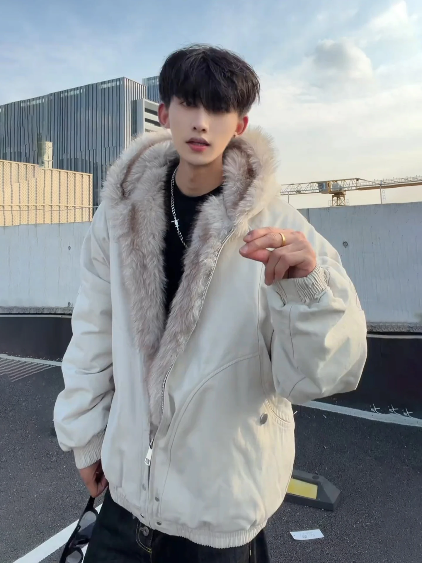 

Американская ретро-куртка из утолщенного хлопка для мужчин, зимнее теплое пальто с меховым воротником, парная рабочая одежда с капюшоном, приталенный крой, длинный рукав