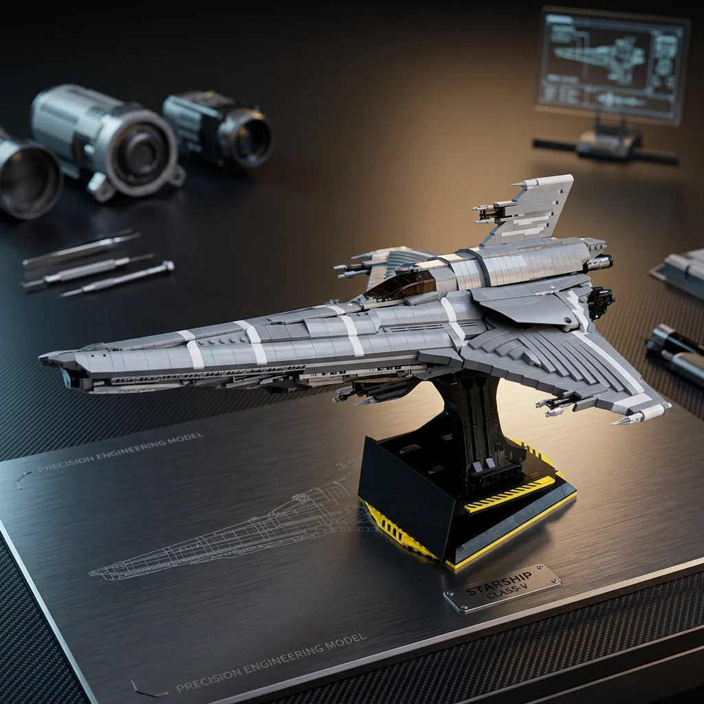 

MOC Sci-Fi Starship Building Blocks Model, Futuristic Space Warship DIY Assembly Bricks Toy, Desktop Display Gift for Kids Adult