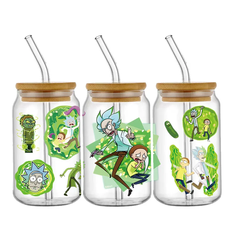 Cartoon Anime Rick UV DTF Transfer Stickers Cup Wraps For 16oz Bottle Libbey Glass Can Permanent Self-adhesive waterproof Decals