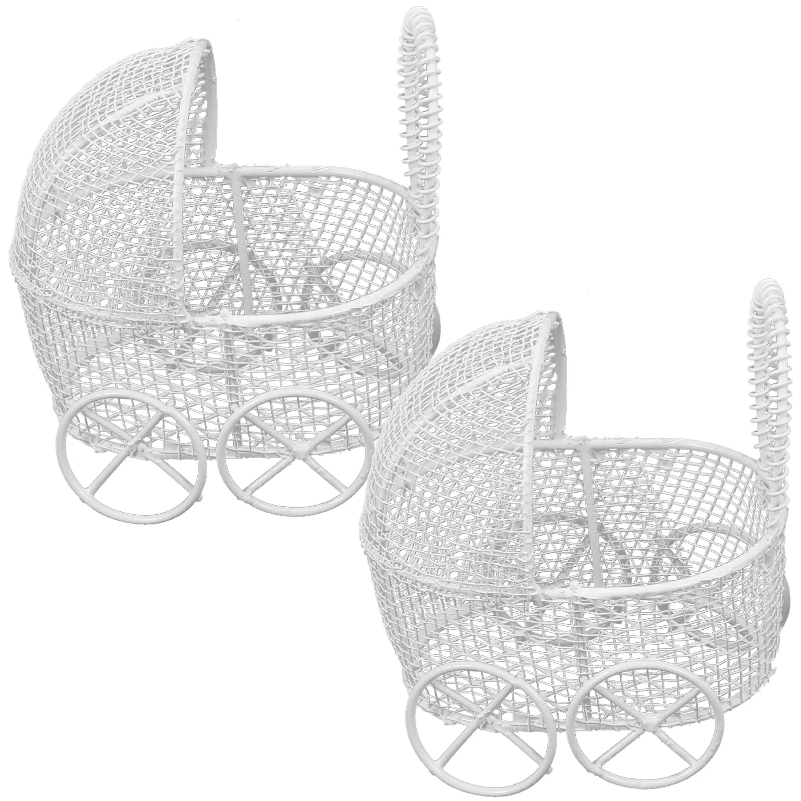 Passeggino realistico da 2 pezzi: carrozzina artigianale in ferro in miniatura per accessori per casa delle bambole - Piccola configurazione di giochi di finzione per bambini e