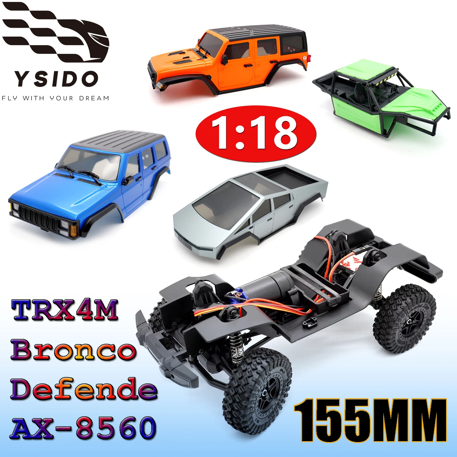 1/18 TRX4M Bronco Defender RC Crawler Auto 6,1 Zoll/155mm Radstand Karosserie-Kit 1/2-Gang-Rahmen Chassis Vorder- und Hinterachsen Getriebe