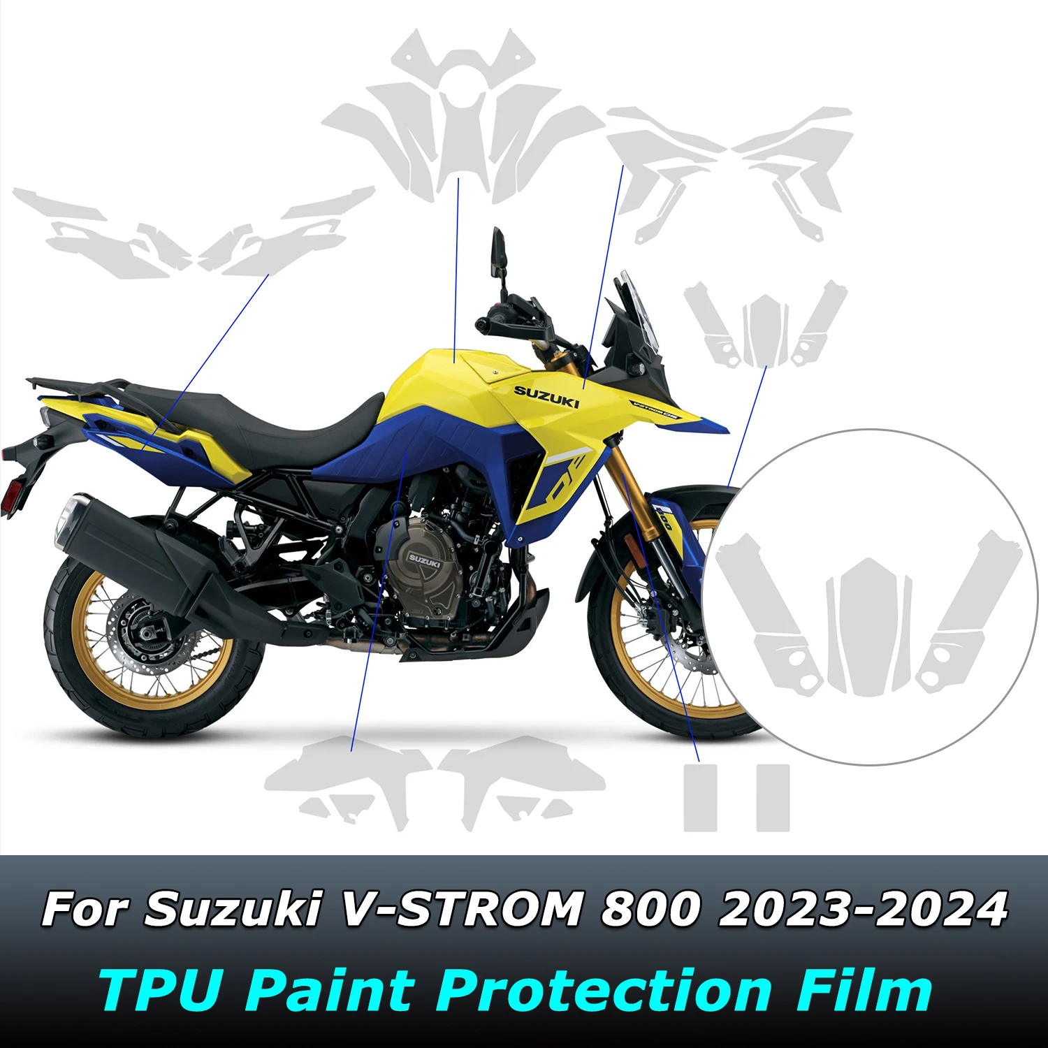 For Suzuki V-STROM 800 2023-2024 Paint Protection Film V STROM 800 Transparent Motorcycle PPF Ultra-Thin Anti-scratch Parts Fit