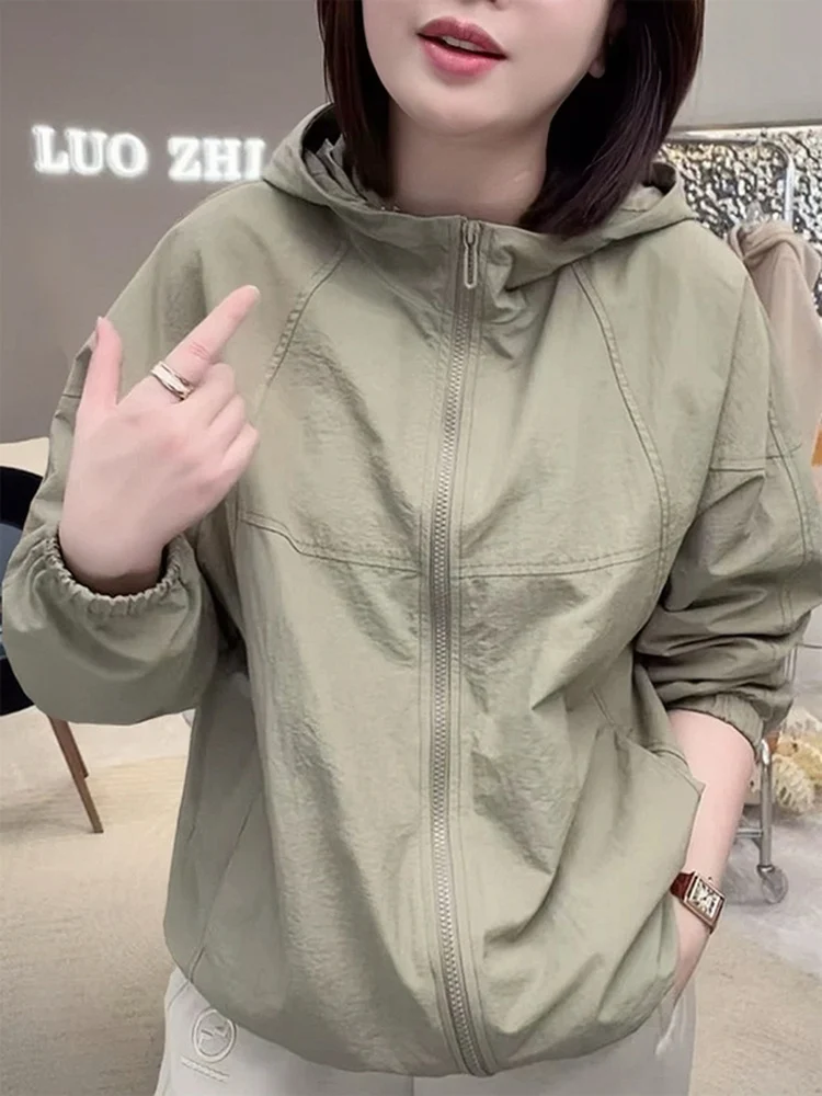 

Casual Loose Cotton Jaet Women's Stand Collar Hooded Top Versatile ort Coat Korean Sle Spring Autumn Premium Quali