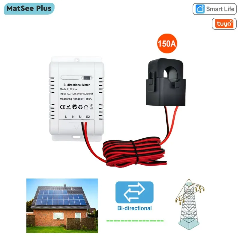 Solar PV Bidirezionale Tuya Smart WiFi ZigBee Contatore di energia 150A Morsetto Trasformatore di corrente App Monitor di potenza 110V 240VAC