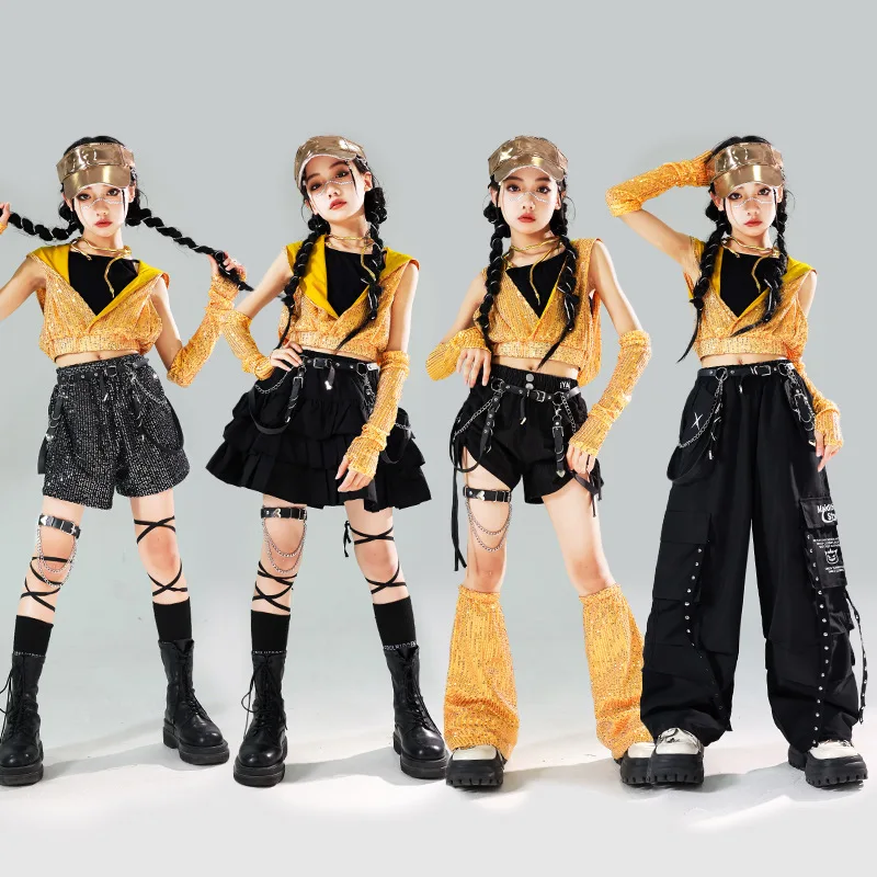 Hip Hop Kinder Mode Crop Tank Top Cargo Hosen Street Dance Röcke Hot Shorts Mädchen Streetwear Kind Jazz Kostüm Kleidung Sets