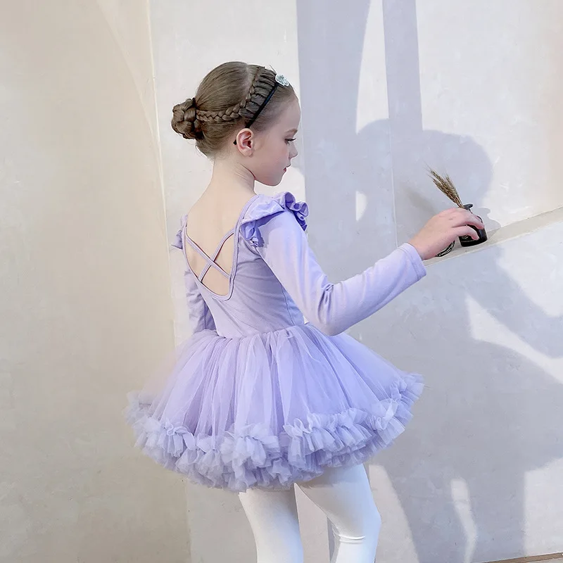 Children's Dance Clothes Girls Training Dress Kids Ballet Skirt Tutu Classical Dance Costume Examination Solid Leotard Open File